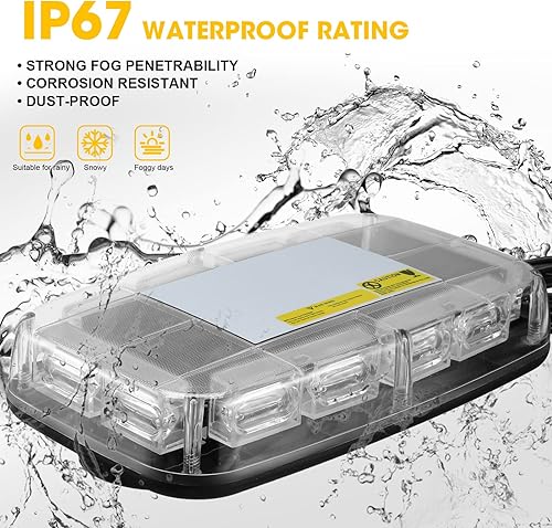 Miniatura 2 de Leelosp Paquete de 3 mini barras de luz estroboscópica para techo, 48 luces LED estroboscópicas de advertencia de base magnética, luz intermitente