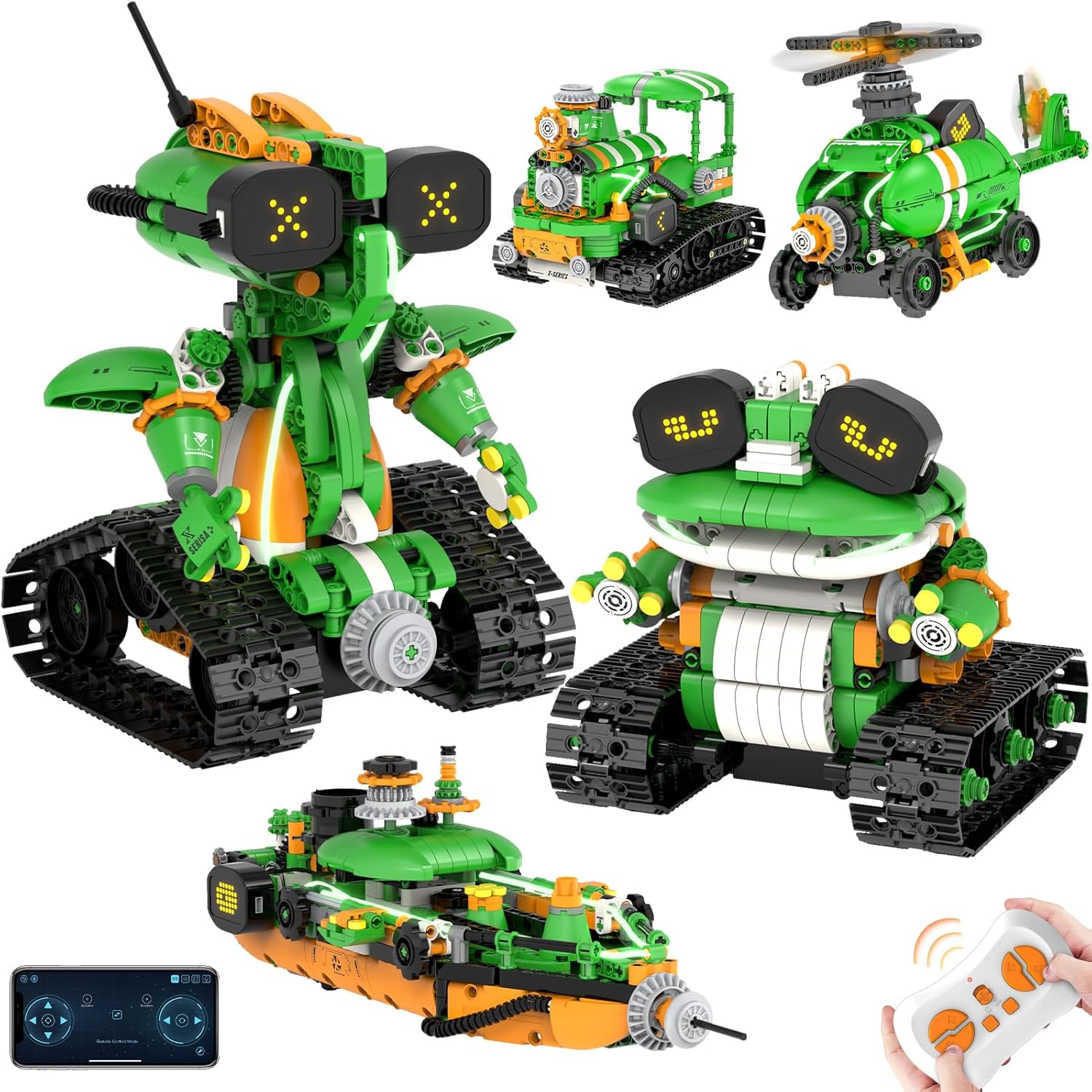 STEM Robot Building Toys for Kids 6-12, 5in1 App & Remote Control STEM Tractor Frog Robot Building Kits, 732PCS DIY Educational Construction Building Block Set for Kid, Erector Set Gift for Boys Girls