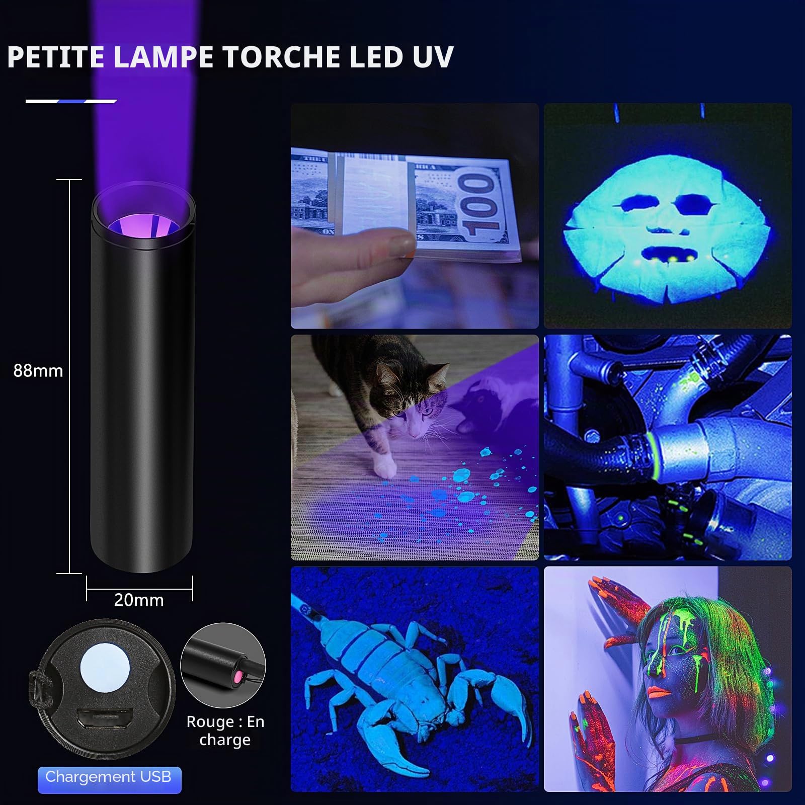 Lampe torche LED super lumineuse, rechargeable, 500 000 lumens, puissante lampe torche tactique avec écran LCD numérique, 5 modes, lampe torche à main haute puissance pour camping, cadeau