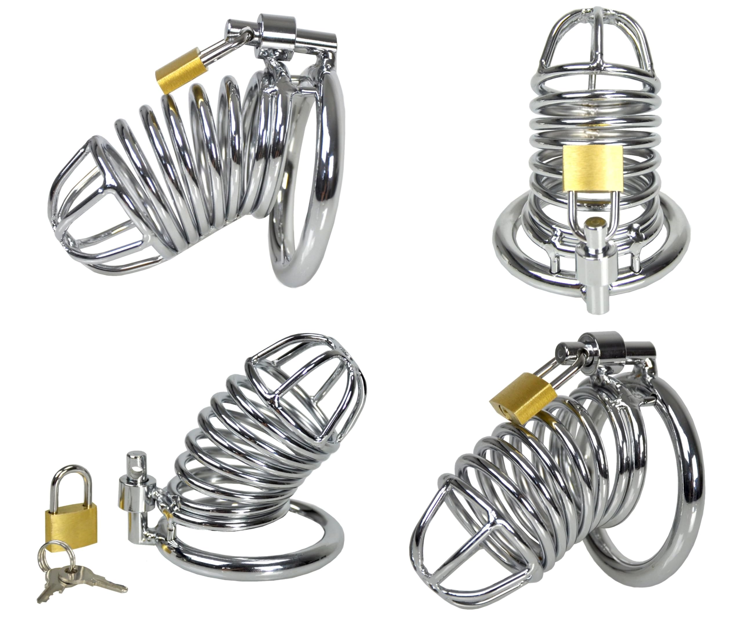Jaula de Pene Cinturón de Castidad de Metal Grande con 3 Anillos De Gallo Jaula de Castidad Bondage Fetiche Juguetes Sexuales Para Hombres