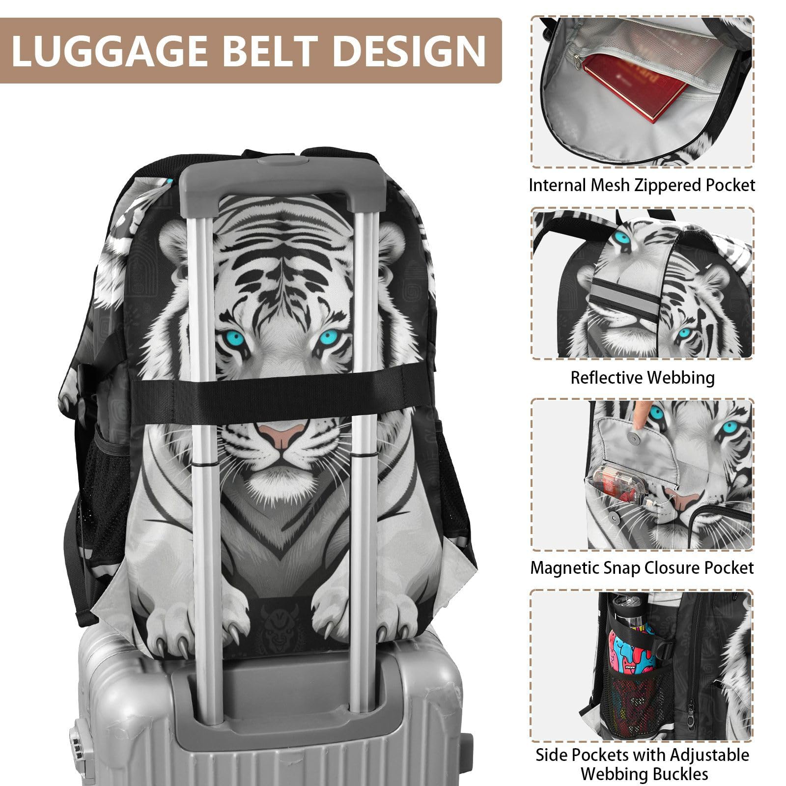 Sac à dos de voyage pour ordinateur portable pour homme et femme Tigres noirs Cool Cartables 44,5 cm Sac à dos avec compartiment pour ordinateur portable Sac à dos bagage