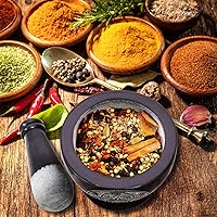 Vista 3 de Mortero y mortero, hecho de piedra dura pulida resistente, molinillo para especias, pastas, hierbas, condimentos, etc.