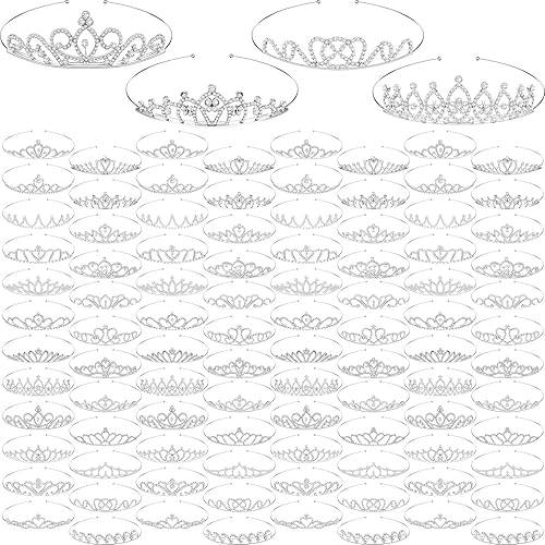 Jexine 96 tiara a granel para niñas, tiaras de princesa, coronas de diamantes de imitación plateados, accesorios de fiesta, tiaras de cristal,