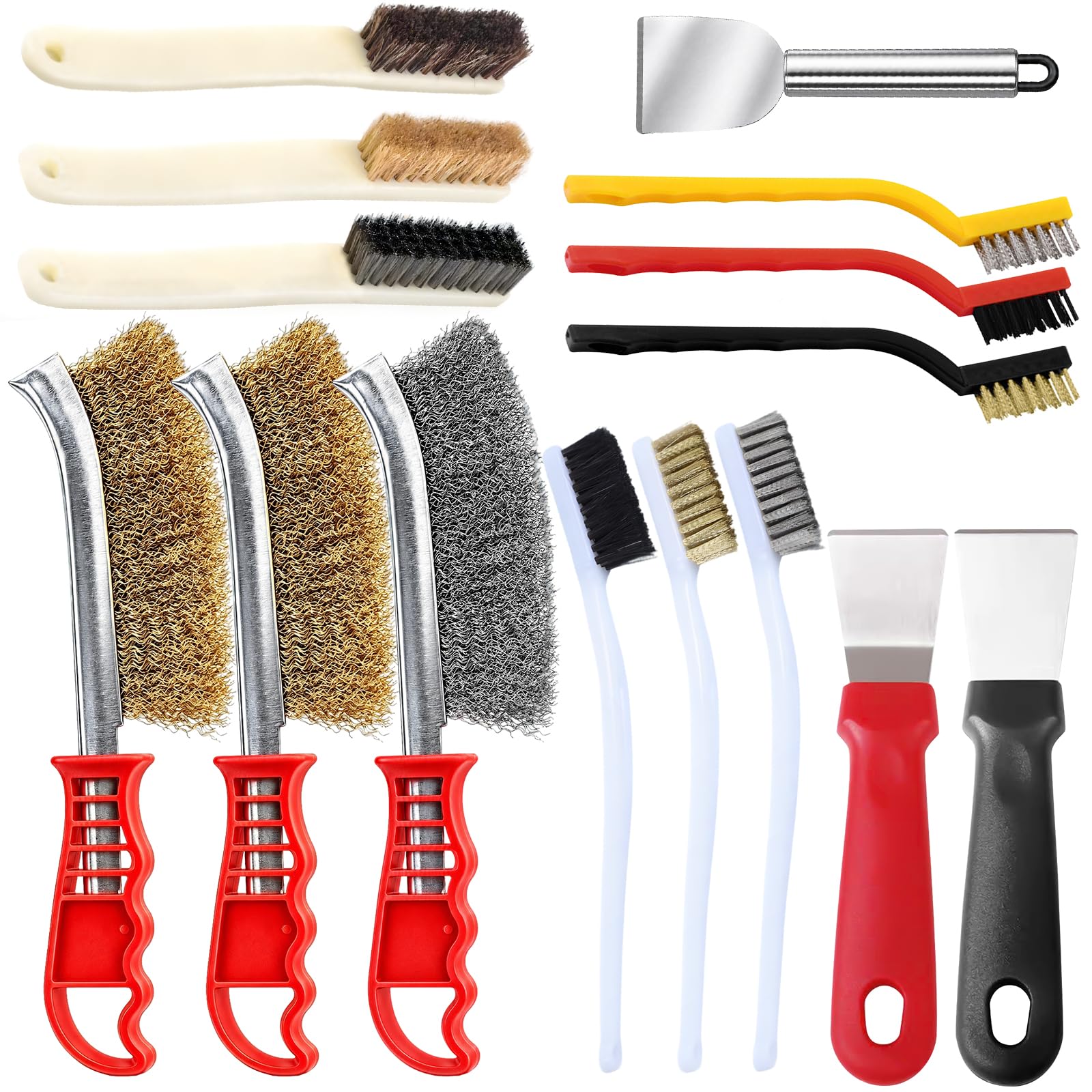 15Pcs Wire Brushes for Cleaning, with Brass, Stainless Steel Nylon Bristles, Scraper Tools,Wire Brush for Rust Removal, Paint Dirt Removal for BBQ, Car Detailing, Home Maintenance Metal Cleaning