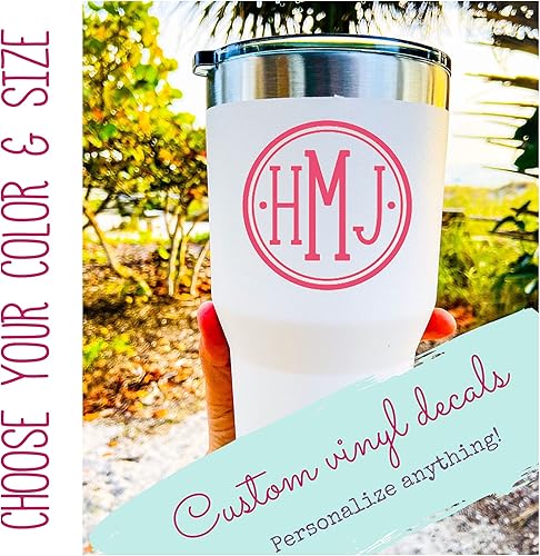 Miniatura 7 de Calcomanía de vinilo con monograma personalizada, calcomanía de parachoques inicial, para vasos, portátiles, ventanas de automóvil, círculo con