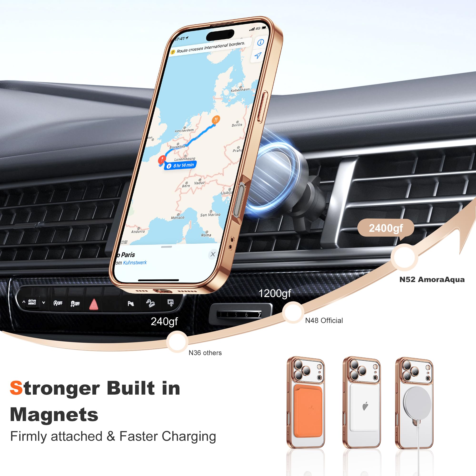Custodia placcata trasparente per iPhone 17 Pro con supporto 16