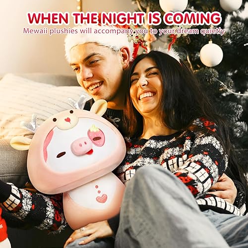 Miniatura 5 de Mewaii Almohada de peluche de hongos de 8 pulgadas, almohada de peluche de vaca y fresa, almohada suave y esponjosa, lindos animales de peluche de