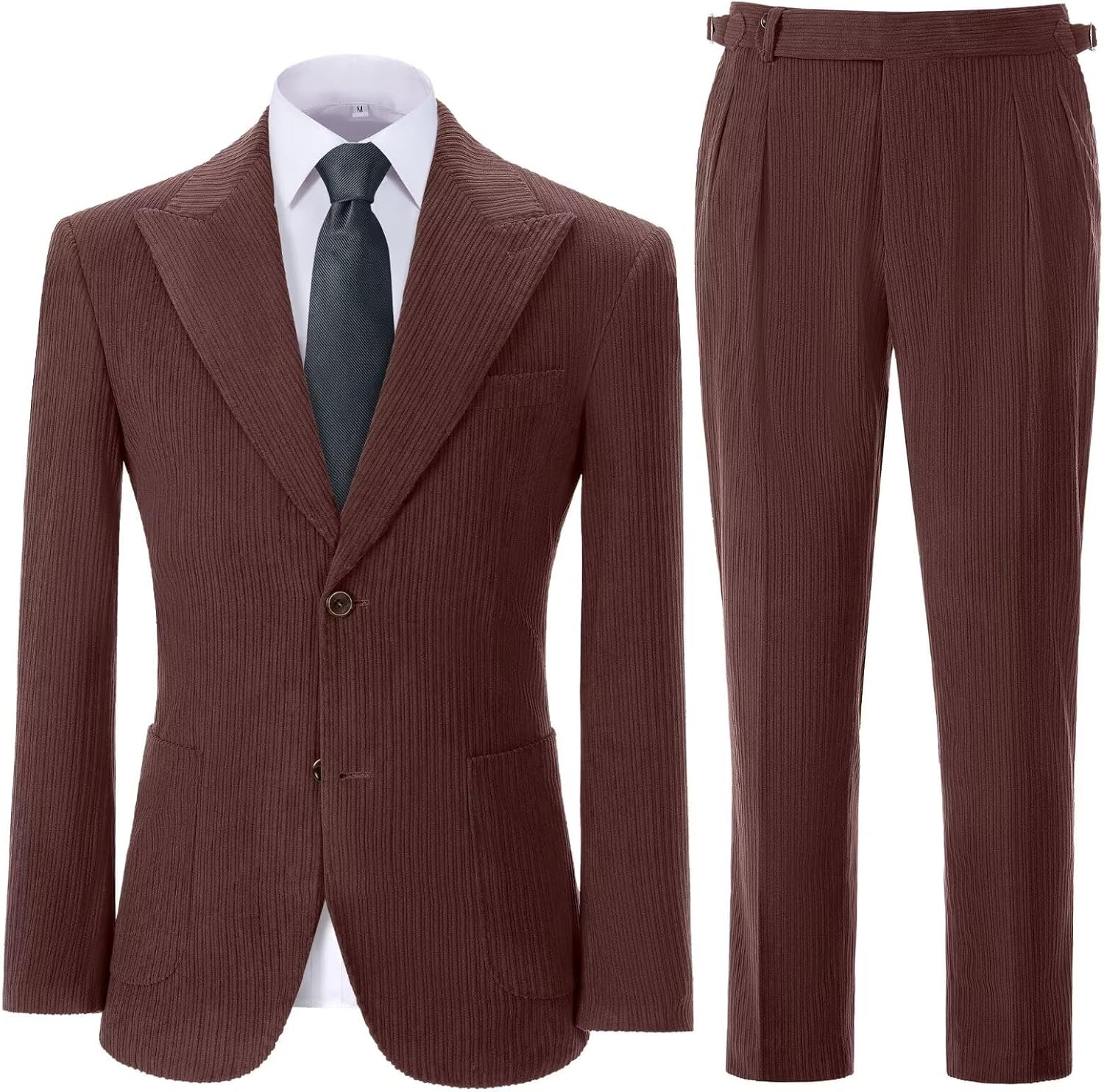 Mens Slim Fit Suits Corduroy Suit for Men 2 Piece Suit Jacket Blazer Pants Two Button Wedding Prom Tuxedo Suit