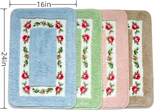 Miniatura 3 de QMEAKMONY Alfombras de baño románticas con diseño de rosas, suaves, absorbentes, antideslizantes, tapete de entrada (rosa, 16 x 24 pulgadas)