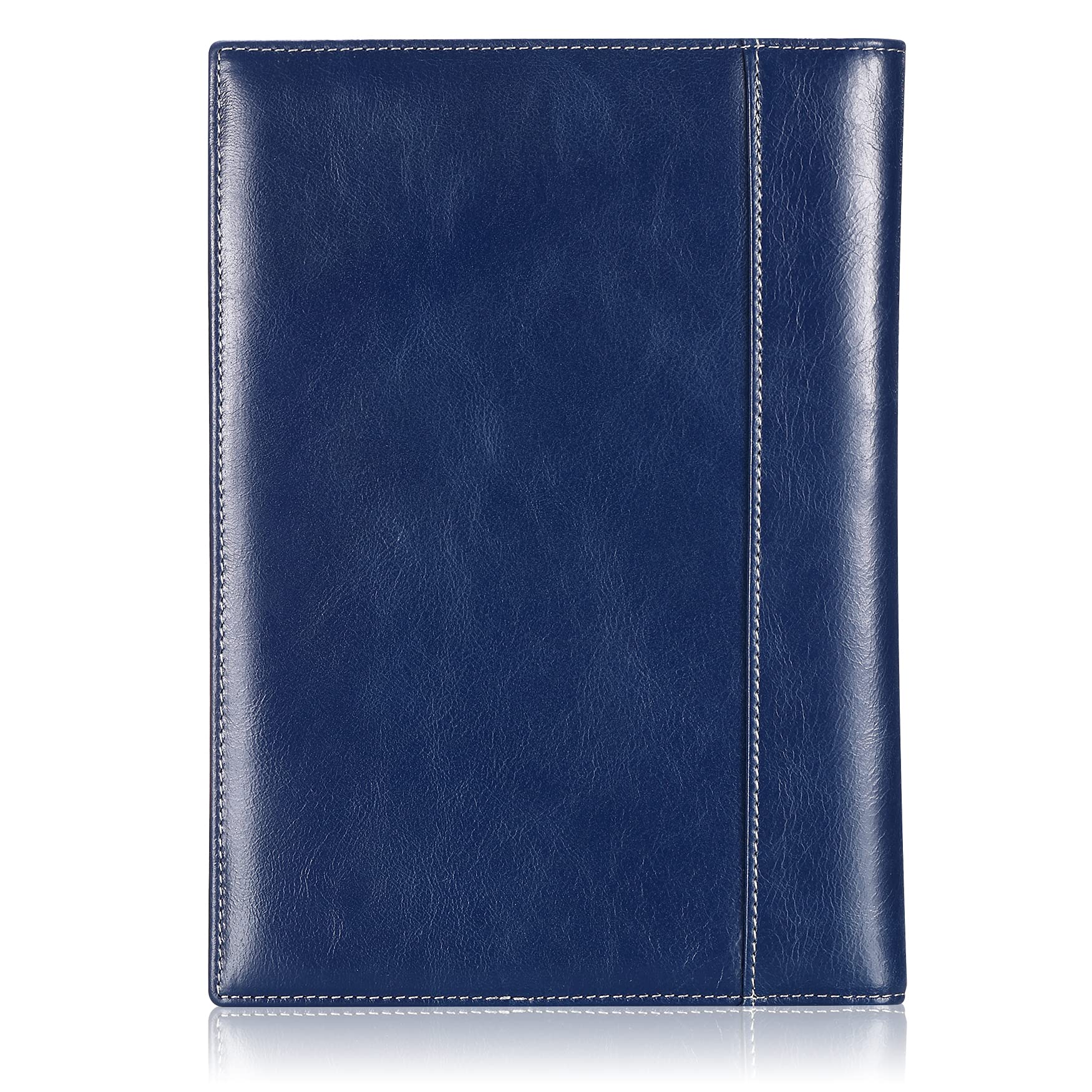 Carpeta de cuero para hombres y mujeres con lazo para bolígrafo, piel de becerro italiana, carpeta de negocios (azul envejecido)