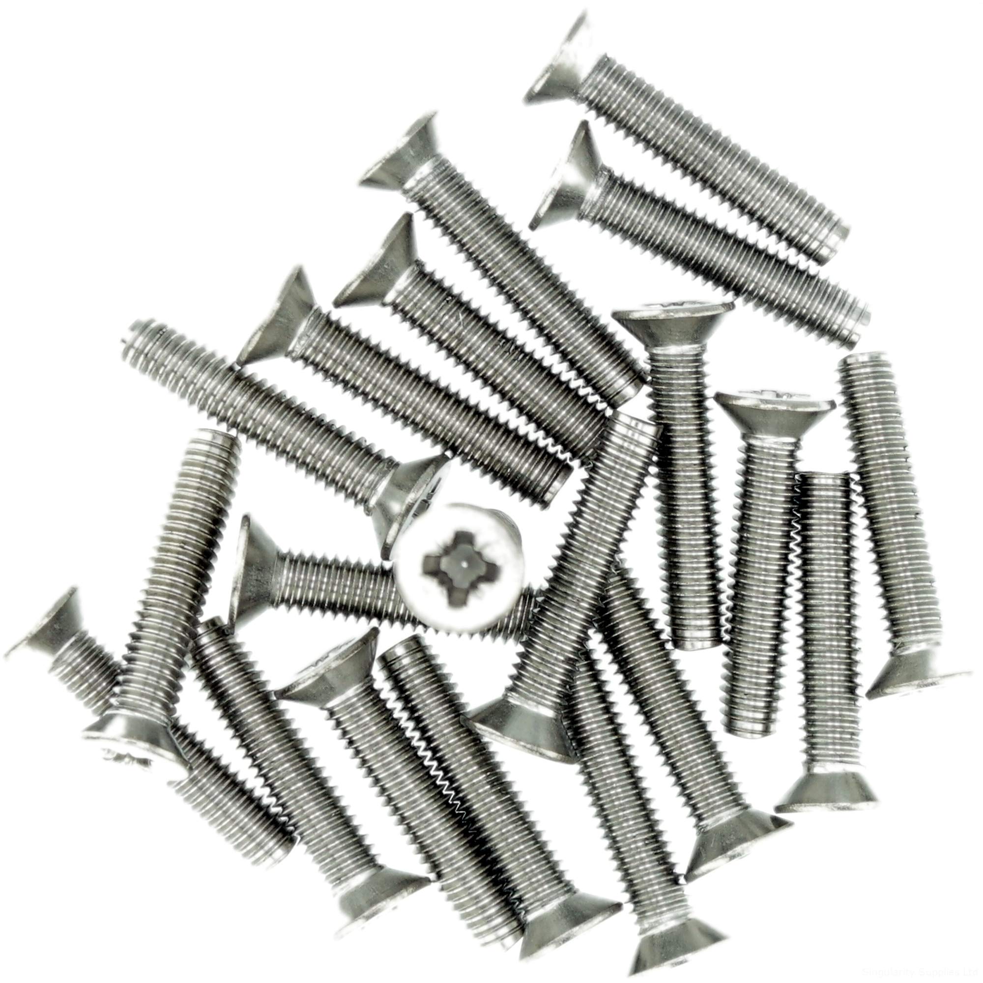 Singularity Supplies M6 (6Mm X 10Mm) Pozi Countersunk Thread Rolling Screw - Stainless Steel (A2) (Pack Of 20)