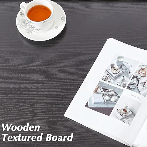 Miniatura 6 de VECELO Mesa auxiliar elevable con estante de almacenamiento y compartimento oculto para sala de estarrecepción de oficina, color negro