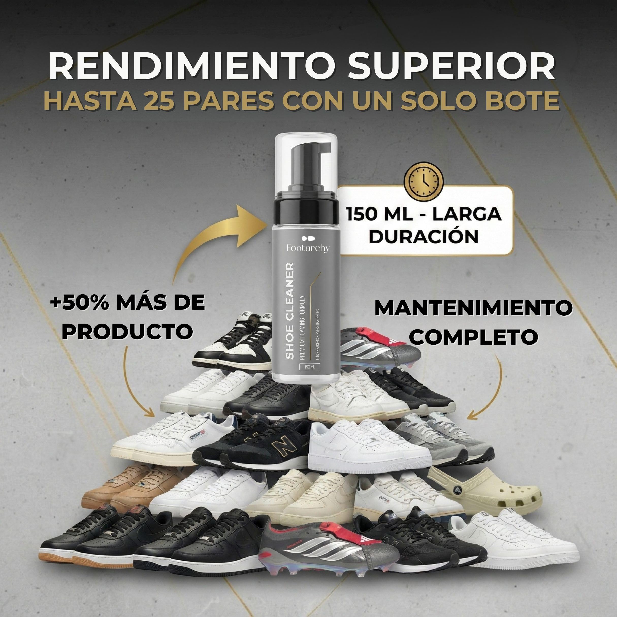 Limpiador de Zapatillas en Espuma 150ml - Jabón para Limpiar Zapatos sin Agua - Secado Rápido para Cuero, Tela, Goma y Plásticos