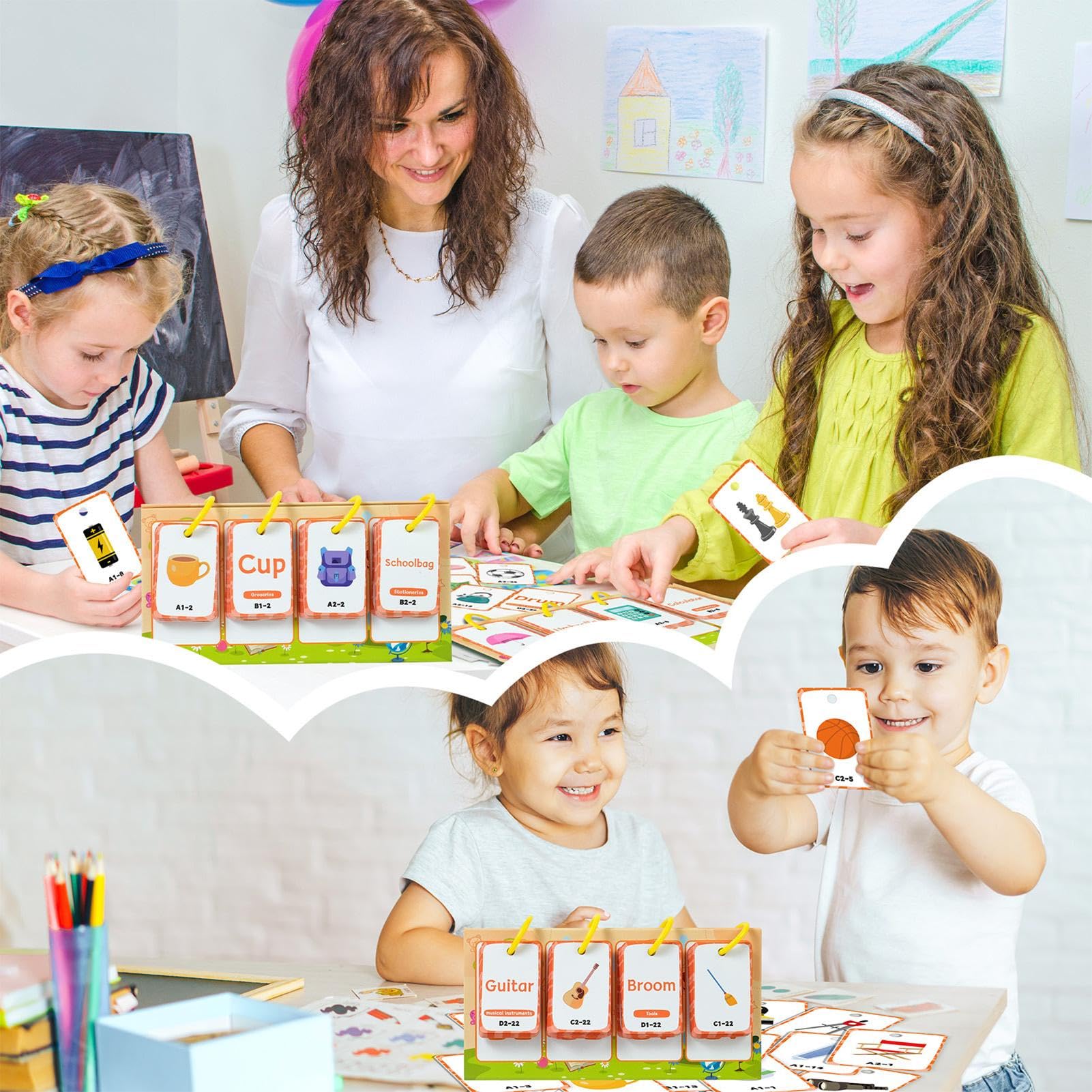 Toddler Flash Cards, Educational Word Building, Preschool, Kindergarten, 96-Piece Interactive Game For Classroom & Home Learning, Spelling Matching Games, 2.48x1.57 Inches