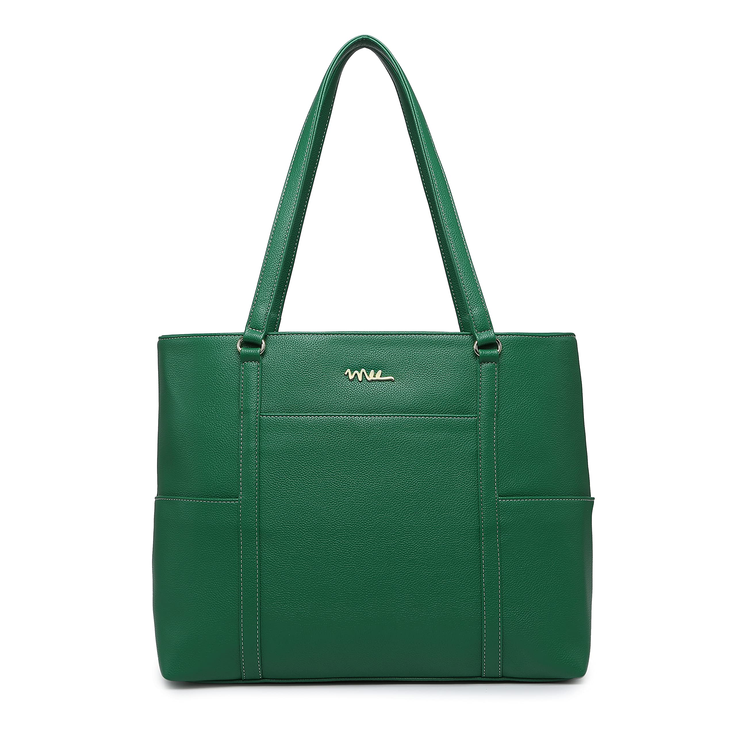 Classic Laptop Leather Tote Bag for 15 15.6 inch Notebook Computers Travel Carrying Bag with Smart Trolley Strap Design - Green