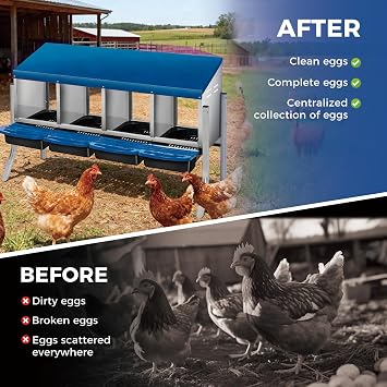 4 Holes Chicken Nesting Boxes for Laying Eggs, Wall-Mounted & Floorstanding Nesting Boxes for Chickens Ducks Geese, for Farm Backyard Chicken Coops, with Metal Leg, Blue