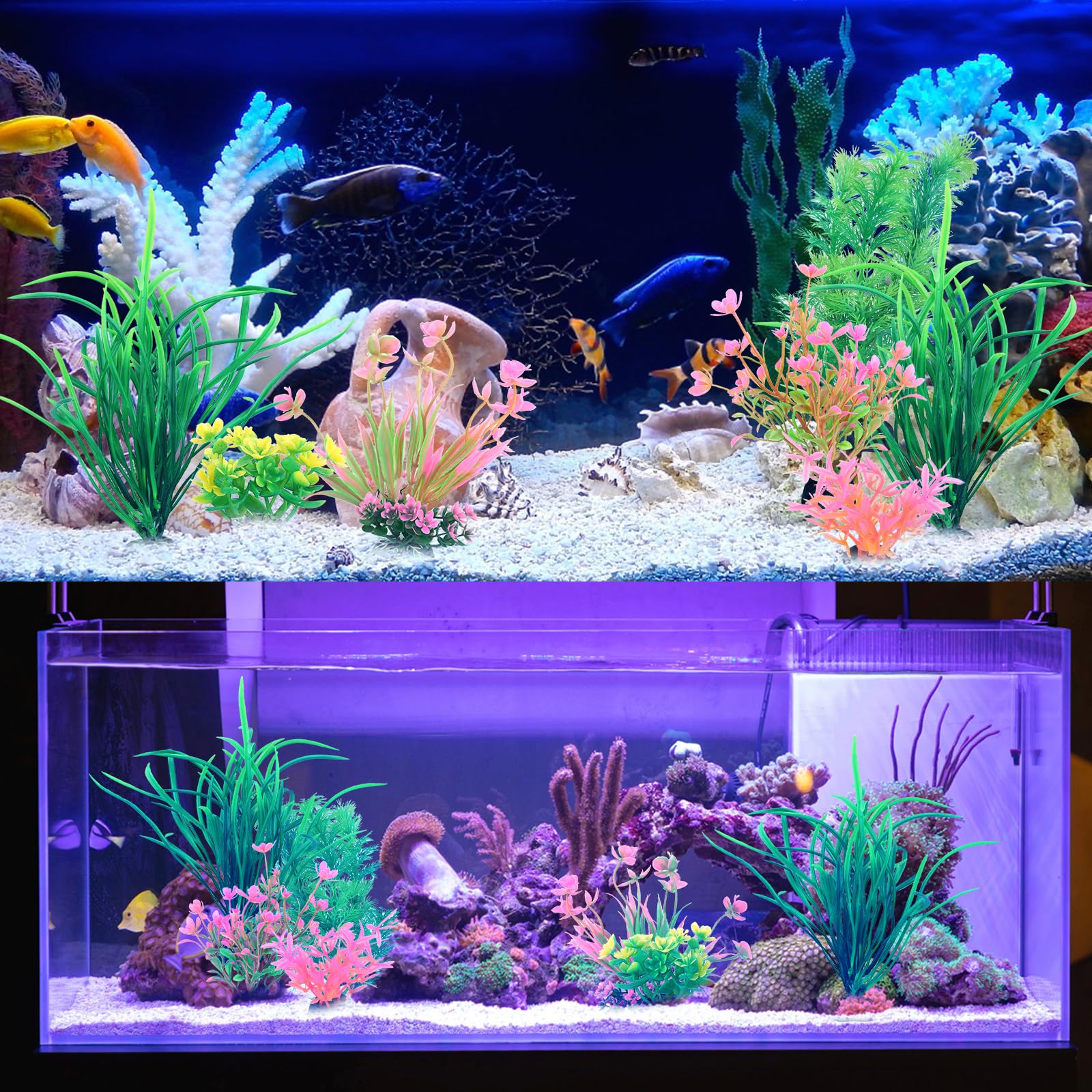 Lot de 11 décorations d'aquarium - Plantes en plastique - Accessoires de décoration d'aquarium - Pour la maison, le jardin, les étangs, la piscine, l'aquarium