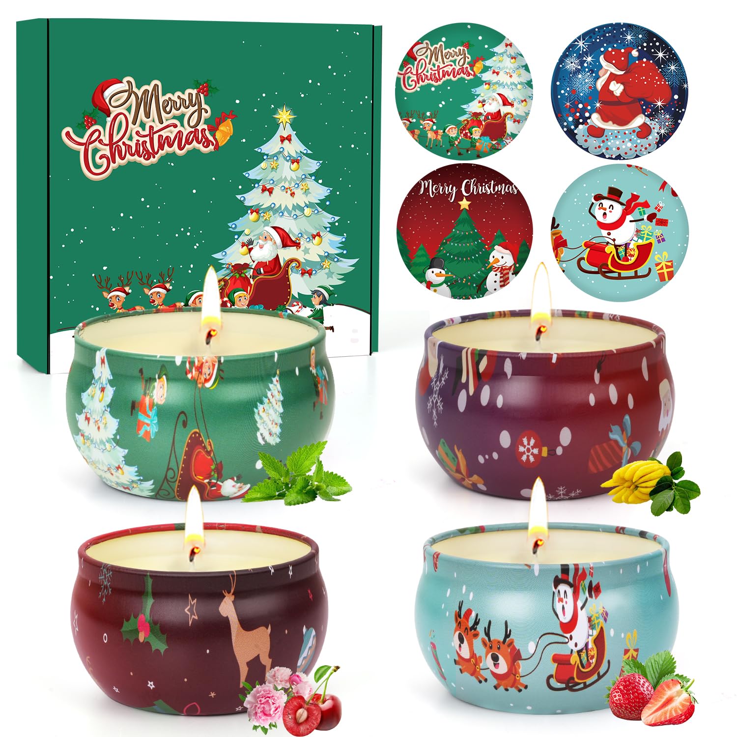 Christmas Candles Set, Scented Candle Gifts Small, Red、Green
