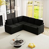 Vista 10 de Aoowow Sofá modular modular con cama extraíble, sofá convertible de pana en forma de U con otomana de almacenamiento, sofás seccionales para sala