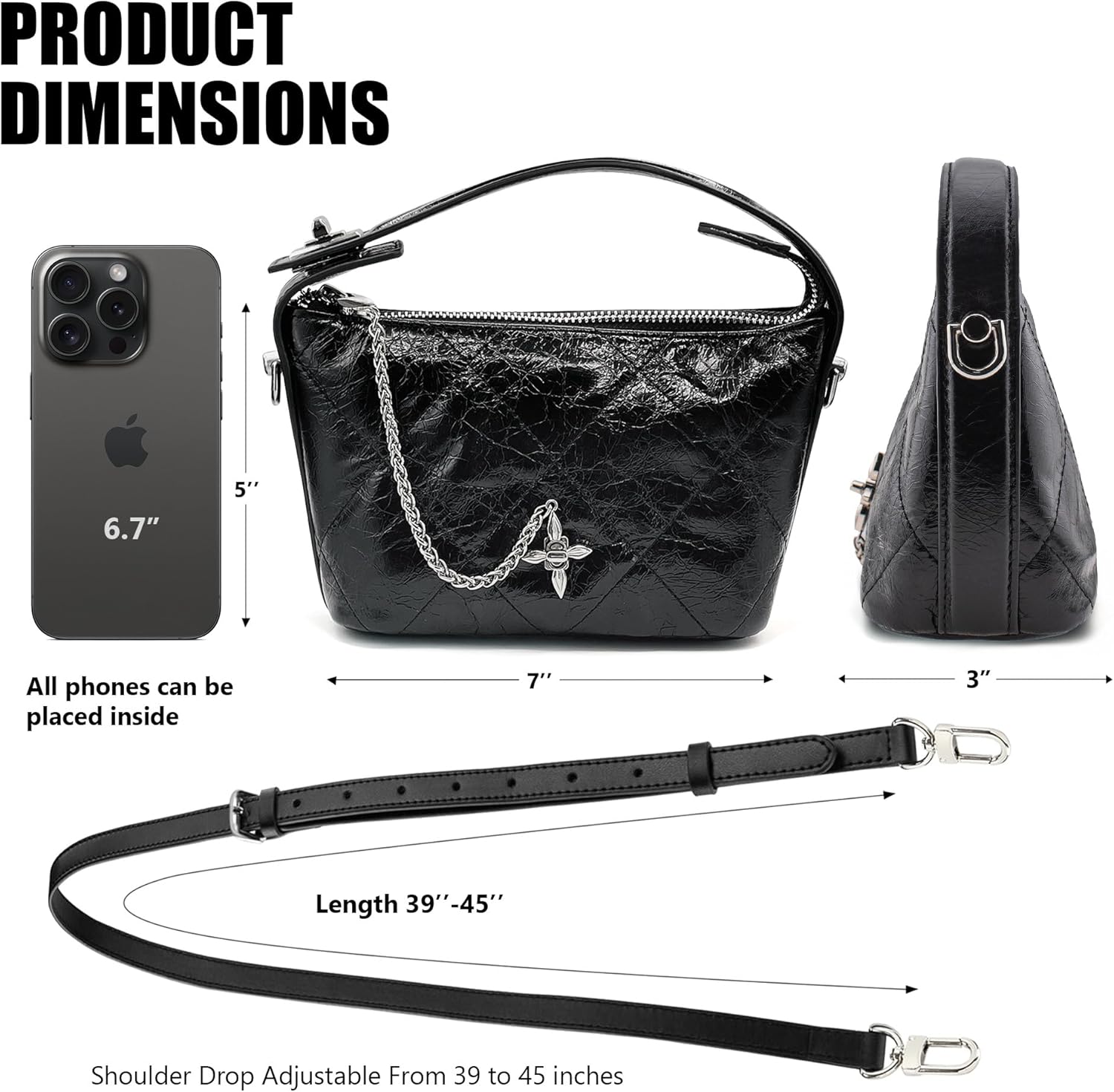 Premium Genuine Leather Purses for Women, Designer Crossbody Handbag, Versatile and Trendy Black Crossbody Bags