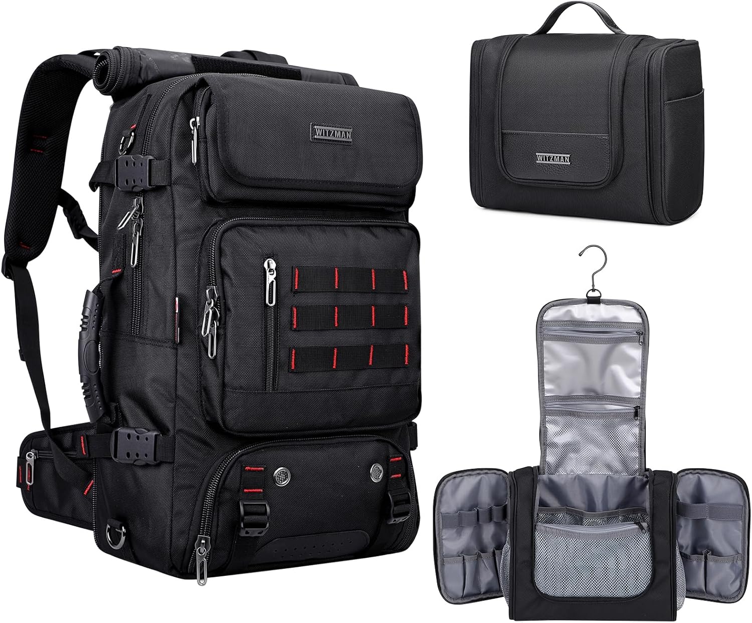 WITZMAN Carry-On Travel Backpack for Men - Nylon Duffle Backpack with Multi-Organization and Hanging Toiletry Bag