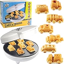 My Town Cars & Trucks Mini Waffle Maker - Make 7 Fun, Different Community Vehicles, Featuring a Police Car, Firetruck, Construction Truck & Other Automobile Shaped Pancakes - Electric Non-Stick Pan Cake Waffler Iron, Cool Fun Breakfast for Kids or Adults