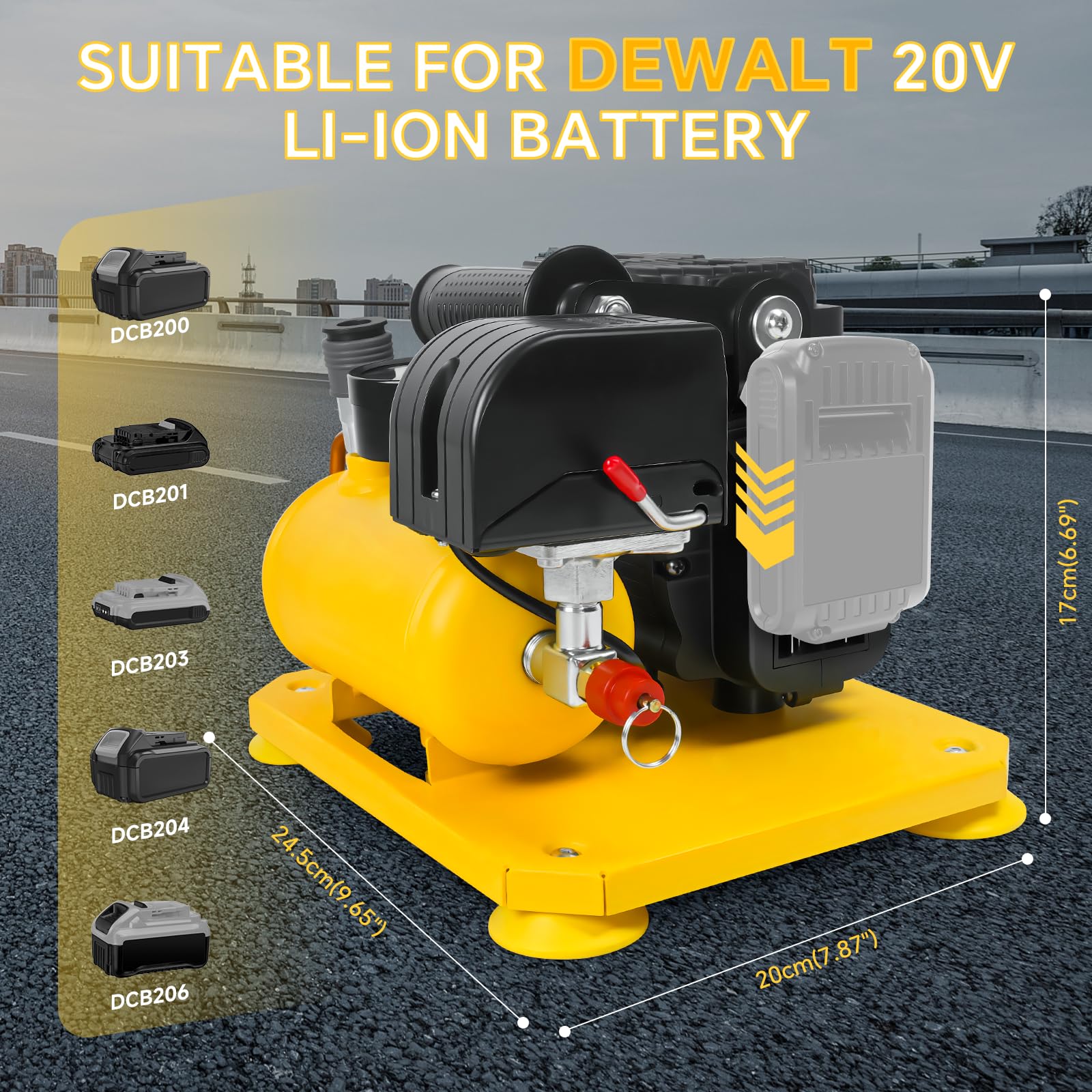 Compresor de aire inalámbrico compatible con batería Dewalt de 20 V, capacidad de 0.26 galones, sin aceite, compresor de aire portátil ultra silencioso, compresor de aire eléctrico de nivel de ruido