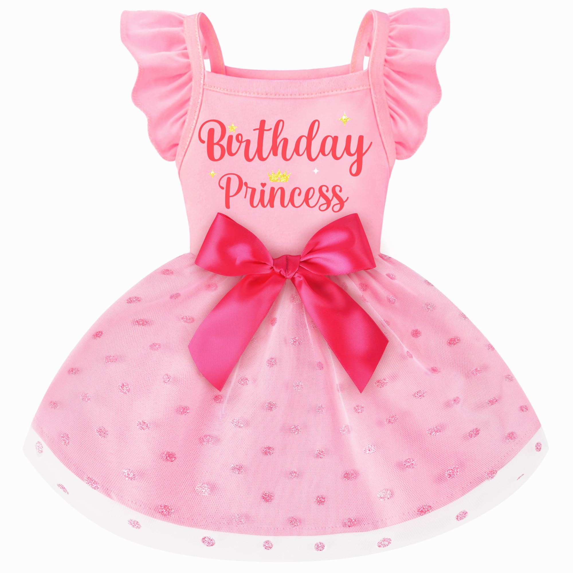 Dog Dress for Small Dogs Girl Ruffle Sleeves Bowknot Slip Dress Birthday Holiday Outfit for Small Medium Dogs Cats Pets - 2