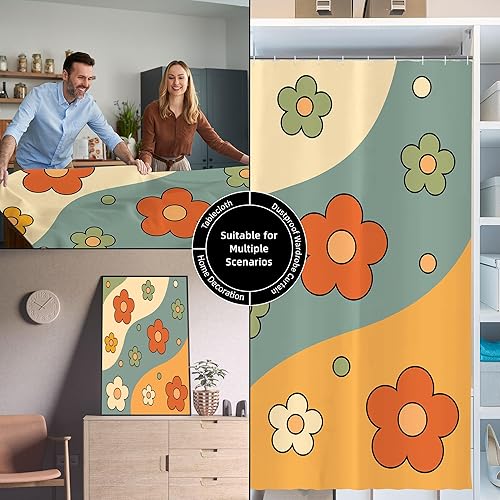 Miniatura 7 de Linda cortina de ducha retro de los años 70 con diseño floral de margaritas para baño, 72 pulgadas de ancho x 72 pulgadas de alto, decoración de