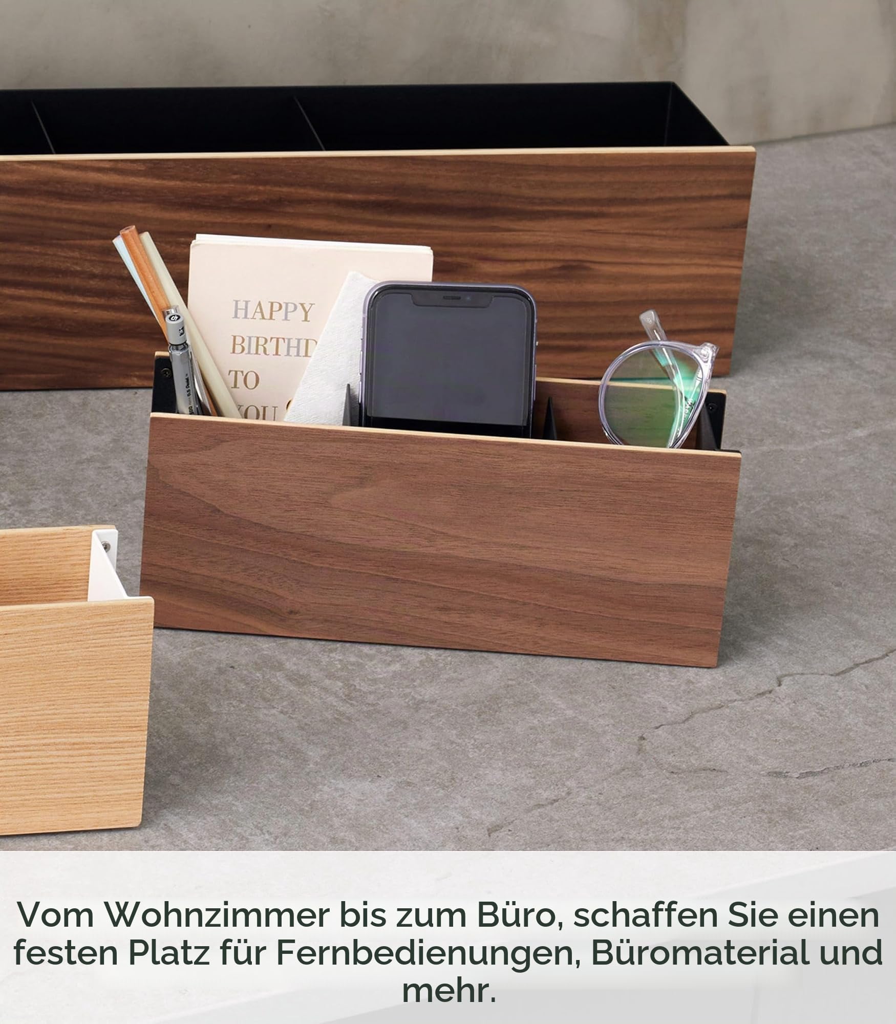 YAMAZAKI 2731 RIN Desk Organiser, black, Wood/Steel, 25 x 7 x 10.2 cm