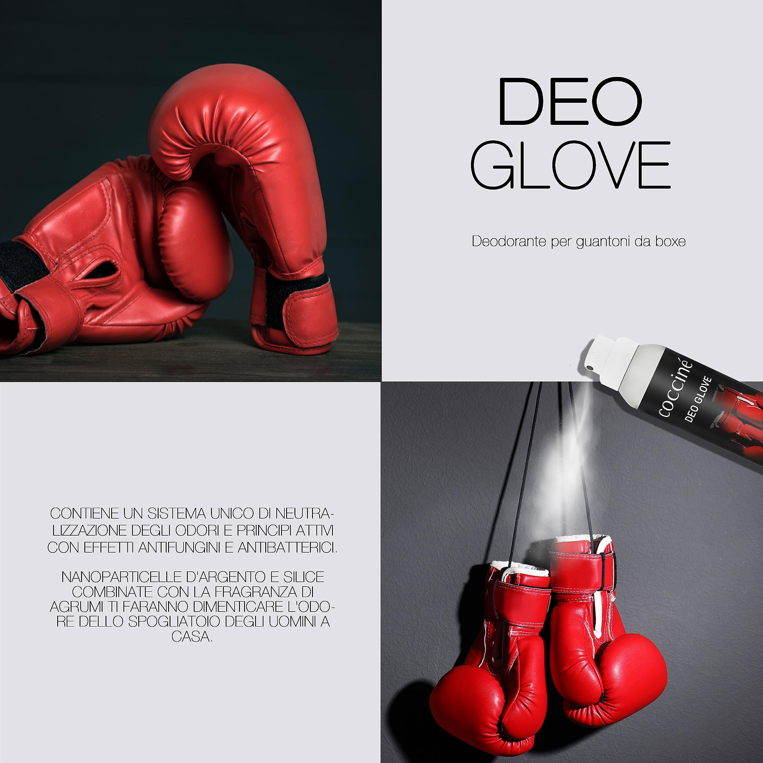 Coccine - Deodorante per Guantoni da Boxe e Guanti Sportivi, Effetto Antimicotico e Antibatterico, Efficace Eliminazione degli Odori, Comoda Applicazione, Prolunga la Durata del Guanto