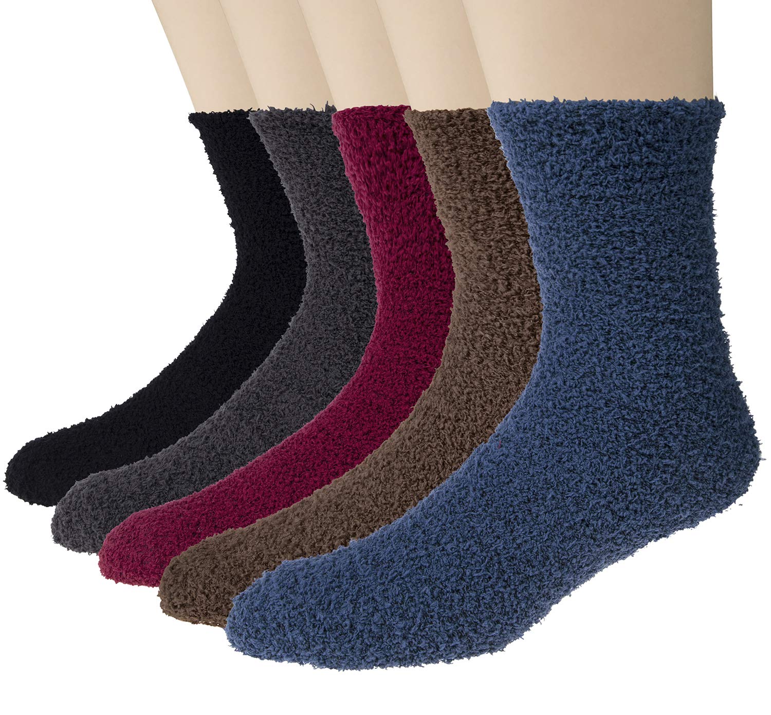 6 Pairs Mens Winter Soft Cozy Warm Fuzzy Socks - Solid color and Stripe Color