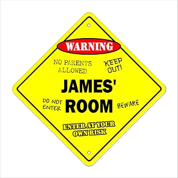 James Room Sign Crossing Zone Xing | Indoor/Outdoor | 12" Tall Kids Bedroom Decor Door Childrens Name boy Girl