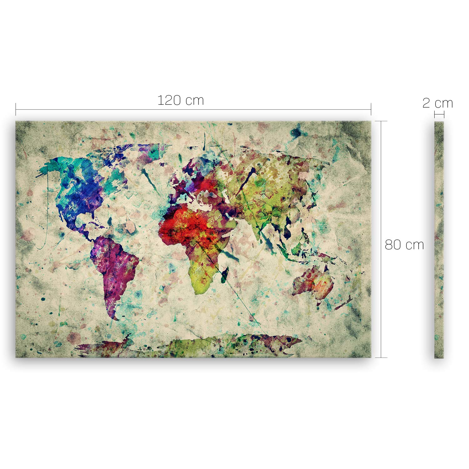 ge Bildet Bild auf Leinwand | Weltkarte Retro in Vintage Deko - D in 120x80 cm als Wandbild XXL | Wand-deko Dekoration Wohnung modern Bilder | 2202