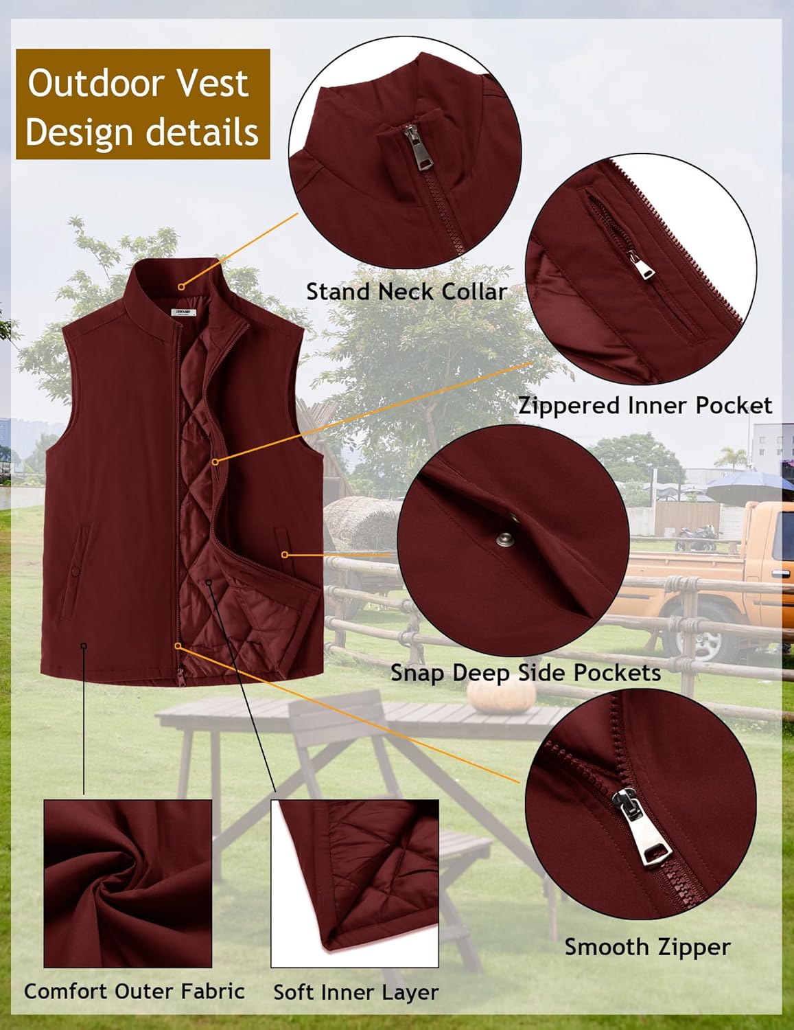 COOFANDY Men's Casual Outerwear Vest Lightweight Full-Zip Sleeveless Jacket Outdoor Hiking Travel Golf Vest with Pockets - Image 5