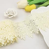 Vista 1 de Cinta de encaje beige de 5 yardas de ancho, borde bordado, para costura, manualidades, boda, apliques, decoración del hogar