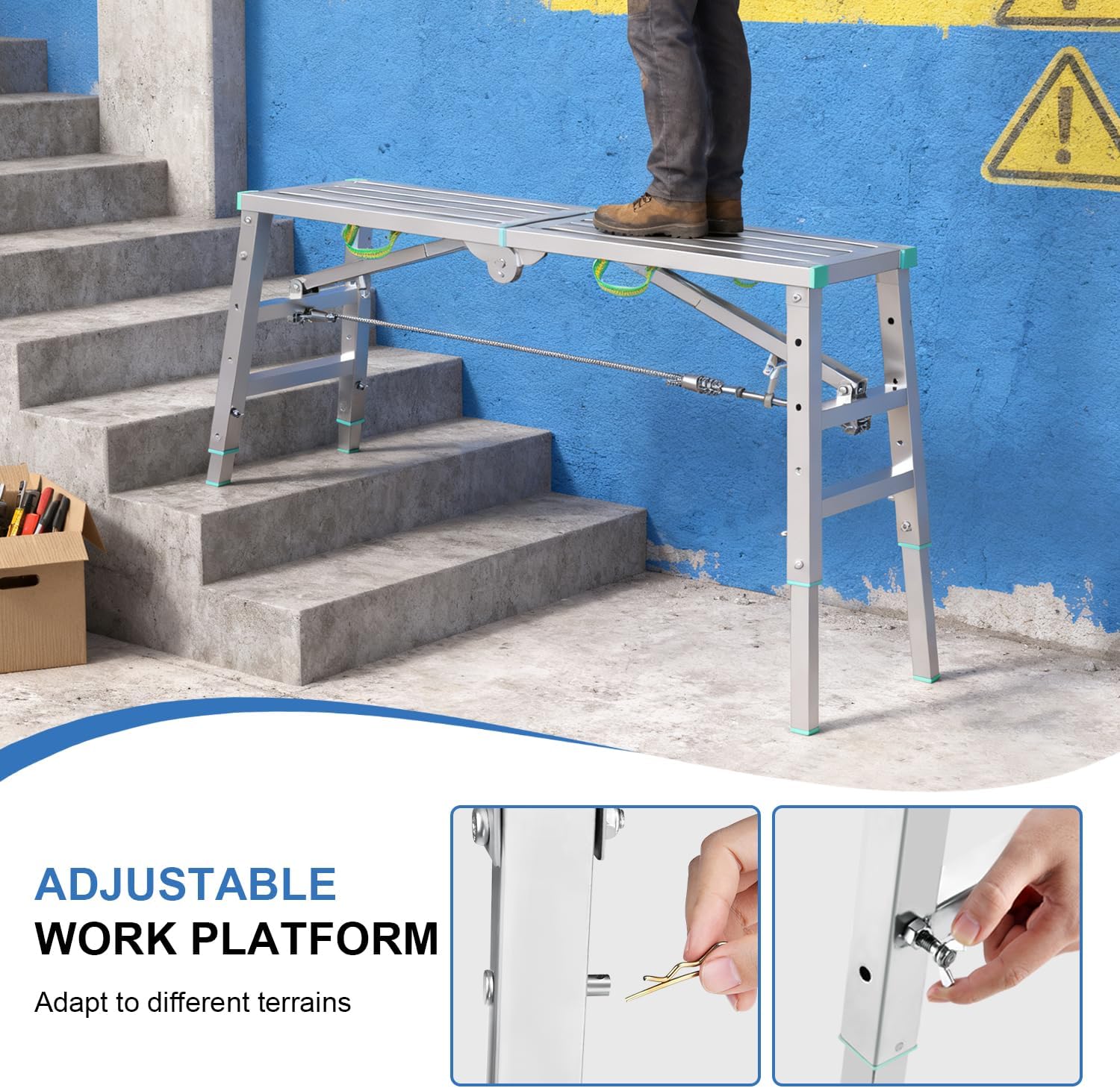 78.74"x12.60" Scaffolding Platform Load 330 Pounds,Folding Work Platform for Adults,Lightweight and Durable Portable Outdoor Step Ladder Used for RV Cleaning,Home Painting and Reaching High Places