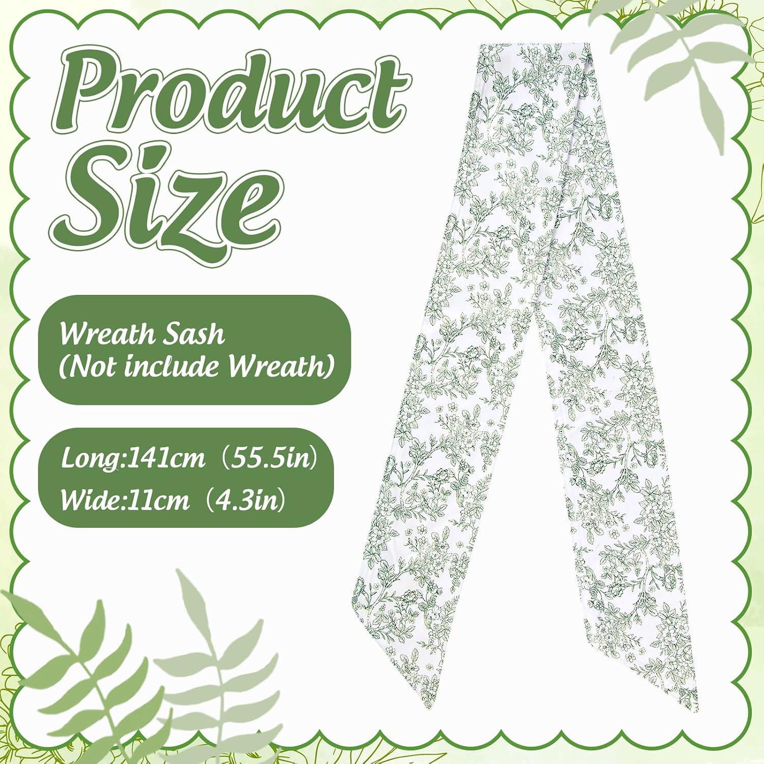 FYSUIMU 2 Pcs Green Flower Wreath Sash for Front Door White and Green Floral Garland Ribbon for Spring Holiday Party Home Decor Indoor Outdoor