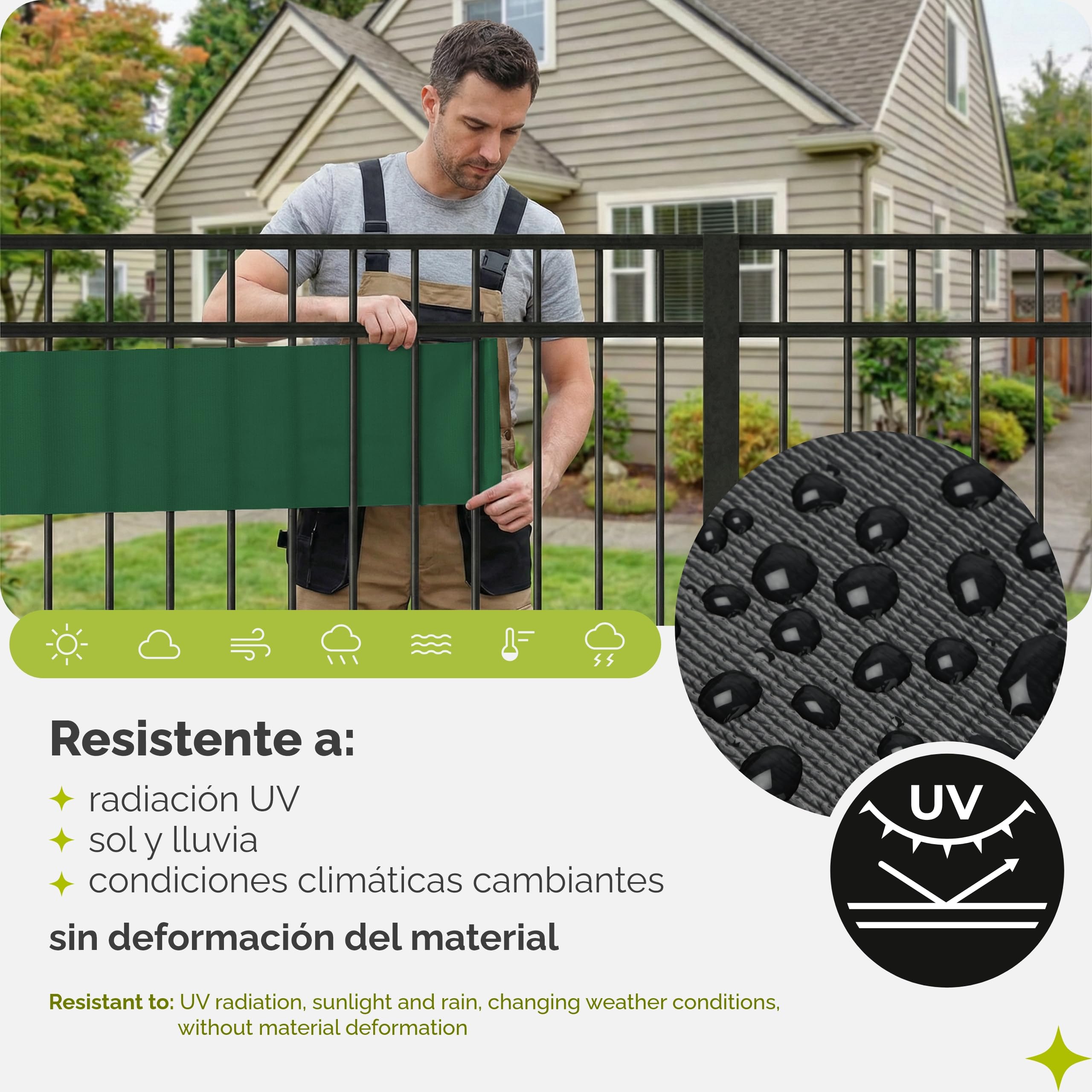 Garronda Cinta Pantalla de Privacidad PVC para Valla Jardin Exterior 19 cm x 50 m - Tiras para Mallas Ocultación y Vallas Caladas en Balcón y Terraza, Resistente a UV con Clips GD-0173 (Verde)