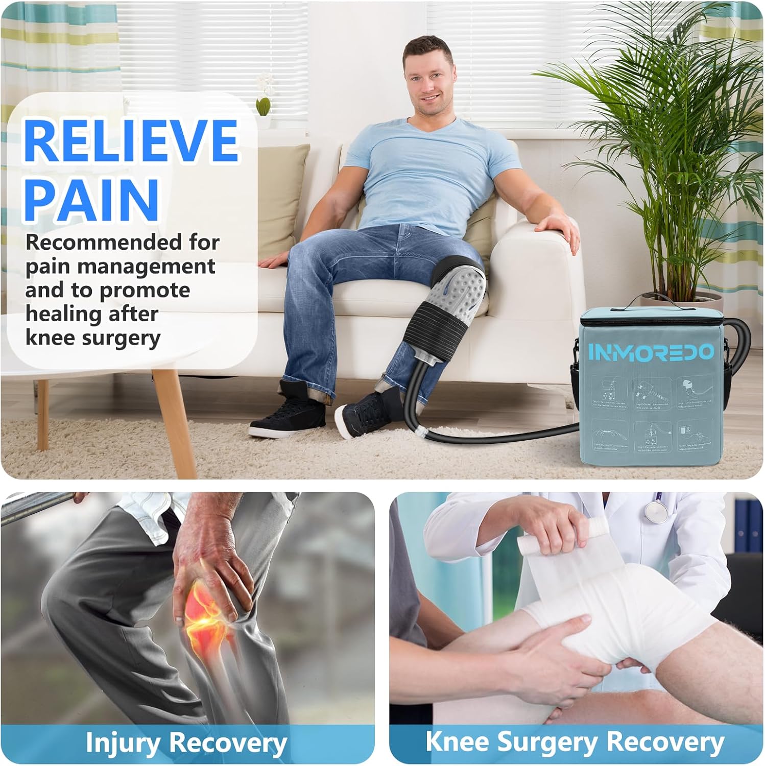 Cold Therapy Machine, Programmable Ice Therapy Machine for Knee After Surgery, Knee Replacement Recovery, Cryotherapy Pain Relief System, Compression Pad for Shoulder, Arm, Hip, Ankle