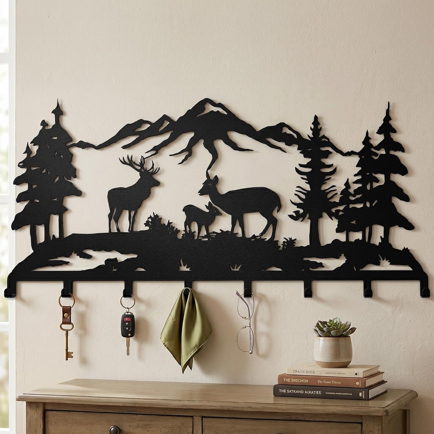 DEKADRON Wall-Mounted Coat Rack Metal Wall Hanger for Home Decoration, Hat and Key Rack with Entryway Coat Hooks (80x37cm (32"x14") 8 Hooks)