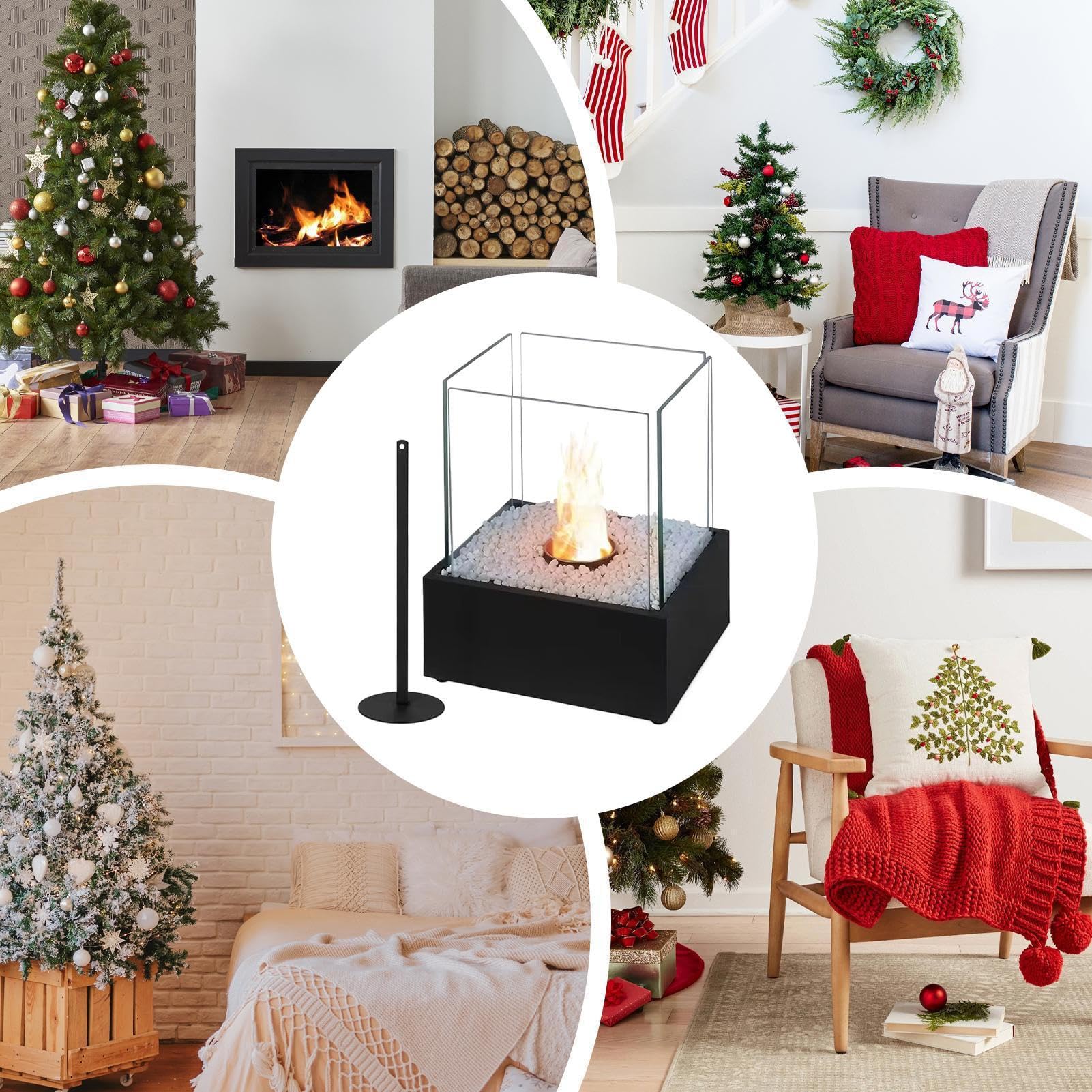 Kleine Tischfeuerstelle, 24,5x20x29cm Kamin Mit Schwenkbarer Flamme, Tragbarer Kamin Für Innenbereich Für Nachttisch Balkon Schlafzimmer Filmabende Geburtstagspartys
