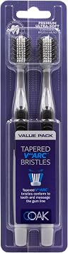 Ooak Toothbrush, Tapered V++Arc Bristles, 2 Pack Silver/Black