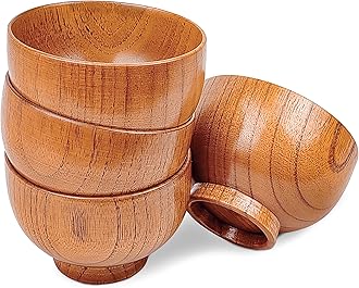 Handmade Wood Bowls, Jujube Wooden Japanese Bowls for Rice, Soup, Dip, Salad, Tea, Decoration 4 Sets (3.8 IN)