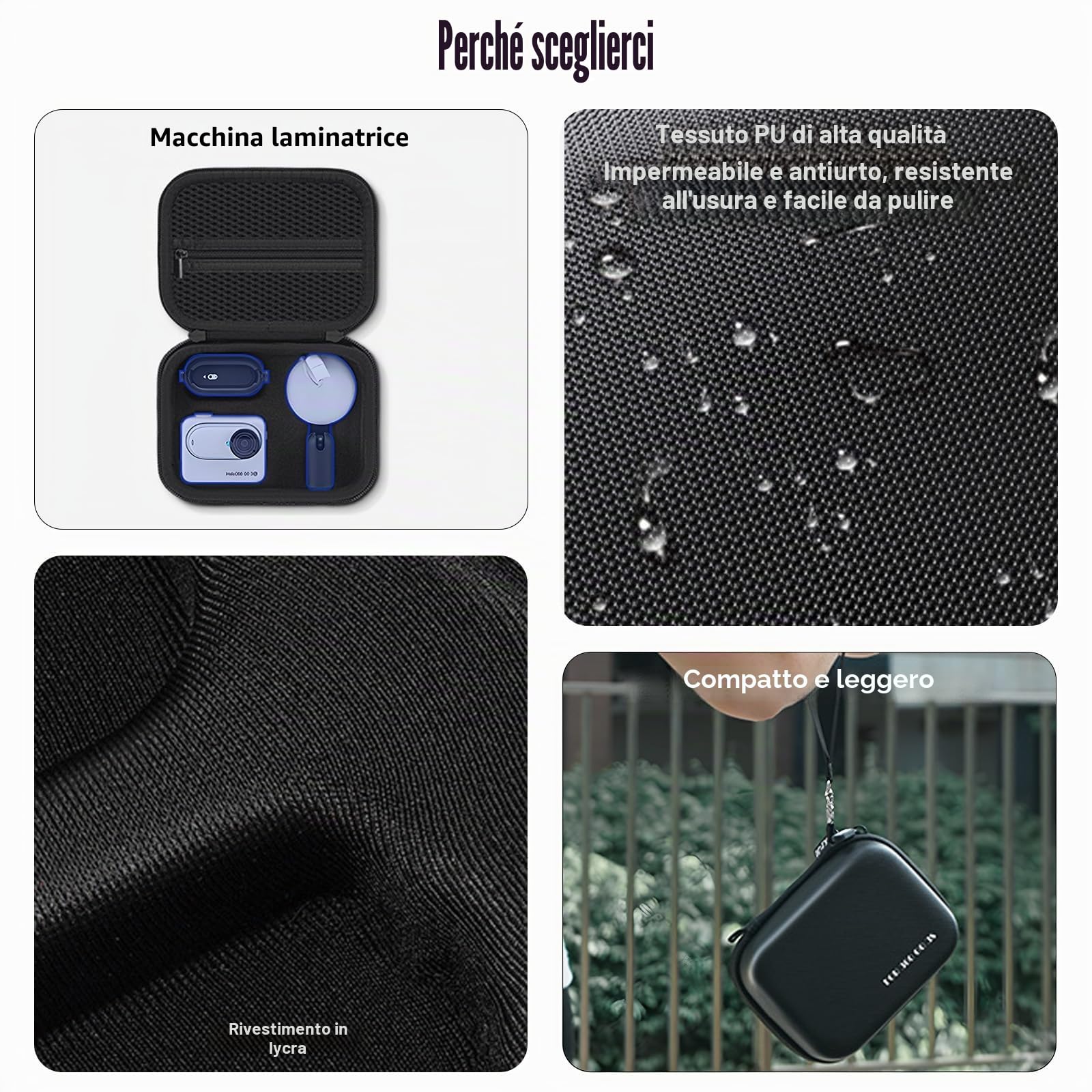 Custodia per Insta 360 GO 3S/GO3, Organizzatore Accessori, Mini Protective Storage Clutch Bag, Nero, Classico