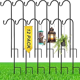 Shepherds Hook for Outdoor Adjustable Bird Feeder Pole Metal Steel Shepard Hooks for Hummingbird Stand Feeder Pole for Garden Plant, Lantern, Hanging Wedding Decor (12 Pcs,24 Inch)