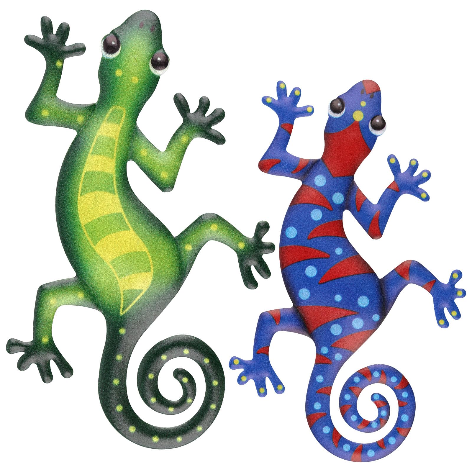 Weysoo 2 Pack Metal Gecko Wall Art Decor, Colorful Gecko Garden Ornaments Outdoor, Garden Fence Decorations, Wall Hanging Decoration for Backyard Porch Home Patio
