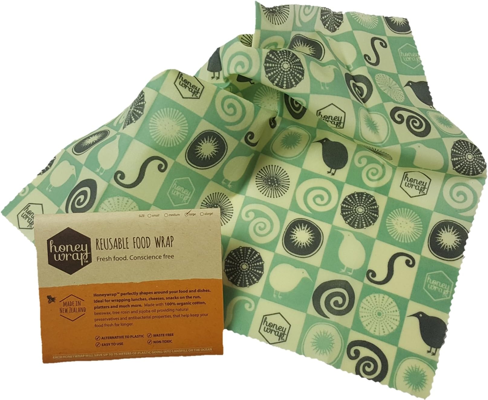 Honeywrap Beeswax Food Wrap | 1 Large Honeywrap (13.5" x 13") | REUSABLE - SUSTAINABLE - ECO FRIENDLY | Made with 100% Organic Cotton and ALL NATURAL INGREDIENTS!