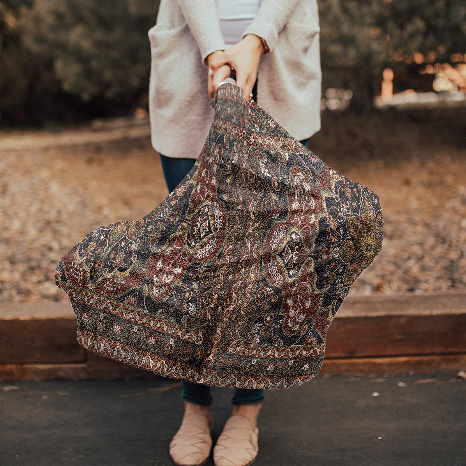 Nursing Cover for Breastfeeding Scarf, Line Vintage Flower Pattern Baby Car Covers Super Soft Multi Use for Canopy Shopping Cart Cover Blanket Stroller Cover