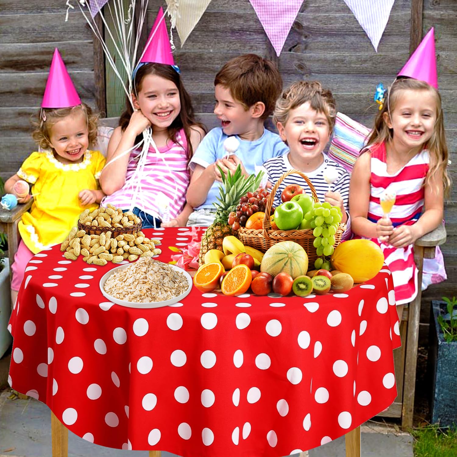 3 Tovaglie Rotonde Rosa E Bianche A Scacchi, Ø 213 Cm, Impermeabili - Per Feste E Picnic - Foto 10